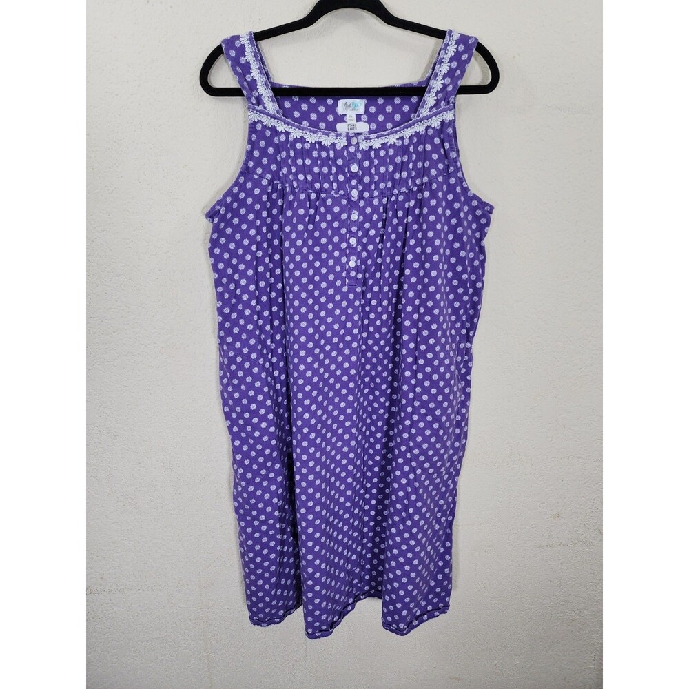 ARIA COLLECTION Womens Nightgown XL Purple Floral 100% Cotton Sleeveless Henley